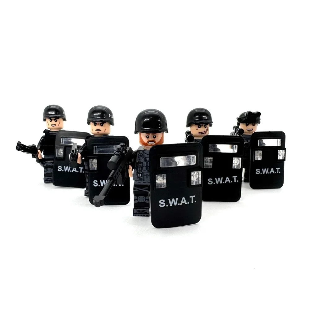 Battle Brick SWAT Police Minifigure Lot Weapons Shields Equipment Bin Custom